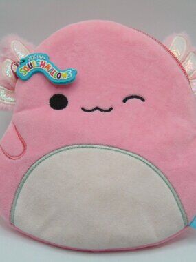 Squishmallows Soft Axolotl Pouch Pencil Bag Zipper closure 7" x 7.5"